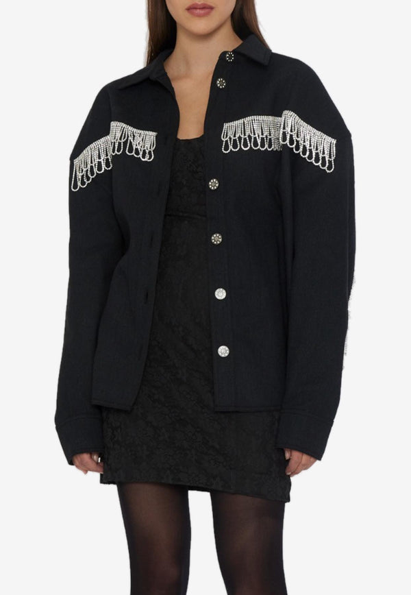 ROTATE Twill Crystal-Embellished Fringed Shirt Black 101014100BLACK