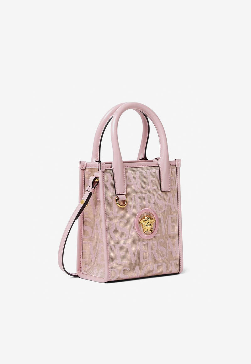 Versace Mini Logo Jacquard Canvas Tote Bag Pink 1010186 1A07951 2N77V