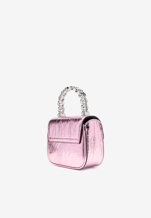Versace Micro La Medusa Handbag in Metallic Leather Pink 1010194 1A08163 1PO6P