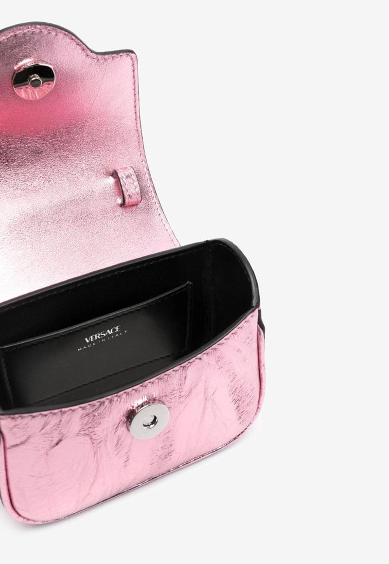 Versace Micro La Medusa Handbag in Metallic Leather Pink 1010194 1A08163 1PO6P
