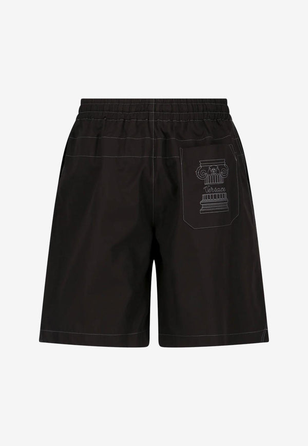 Versace La Colonna Embroidered Drawstring Shorts Black 1010213 1A07136 1B000