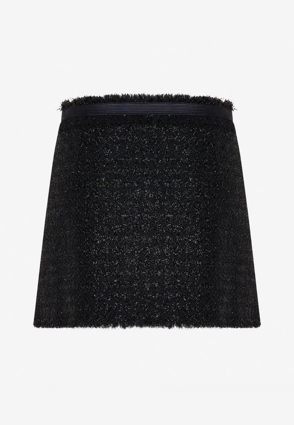 Versace Frayed Tweed Wrap Mini Skirt Black 1010915 1A06545 1B000