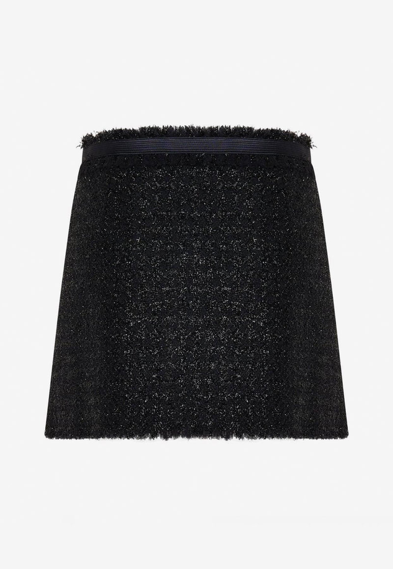 Versace Frayed Tweed Wrap Mini Skirt Black 1010915 1A06545 1B000