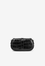 Versace Mini Greca Goddess Shoulder Bag in Croc-Effect Leather Black 1010951 1A08724 1B00P