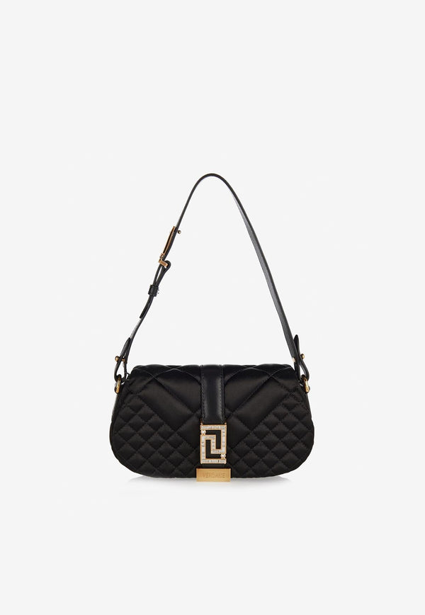 Versace Mini Greca Goddess Quilted Satin Shoulder Bag Black 1010951 1A08808 1B00V