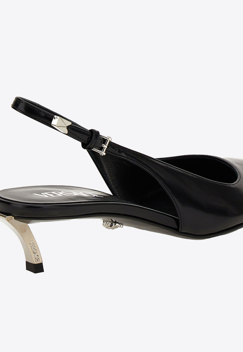 Pin-Point 50 Slingback Pumps in Calf Leather Versace Black 1011181-DVT51-1B00P