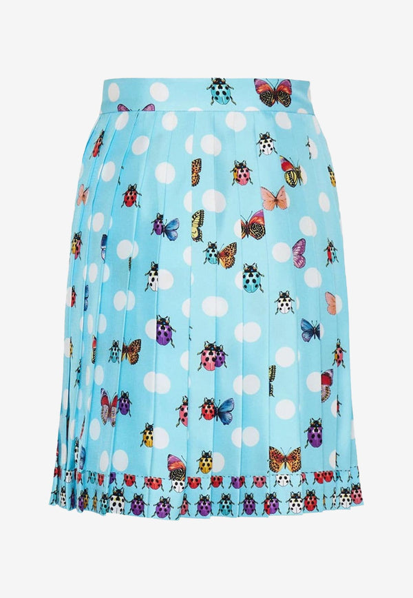 Versace Butterflies Polka Dot Pleated Skirt Blue 1011263 1A08285 5U010