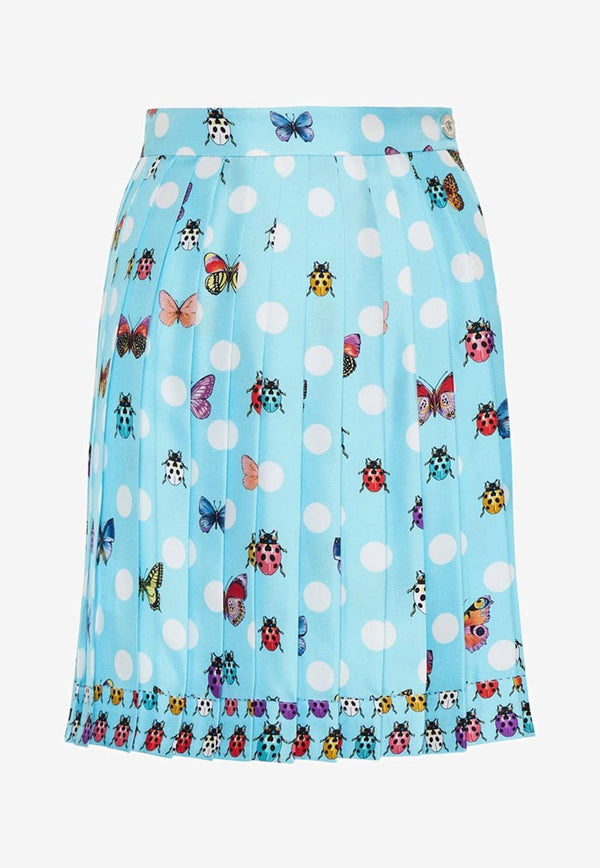 Versace Butterflies Polka Dot Pleated Skirt Blue 1011263 1A08285 5U010