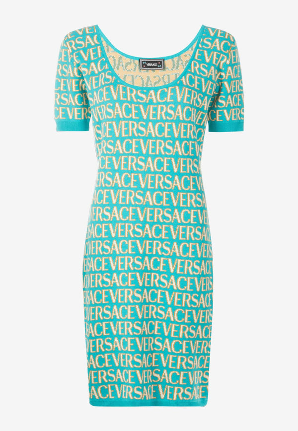 Versace All-over Logo Jacquard Knit Dress Multicolor 1011343 1A07960 5V540
