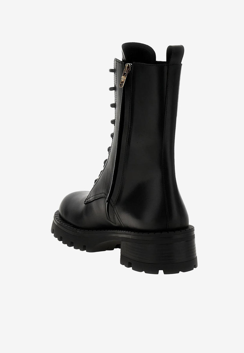 Versace Alia Lace-Up Boots in Calf Leather Black 1011387 1A02254 1B00V