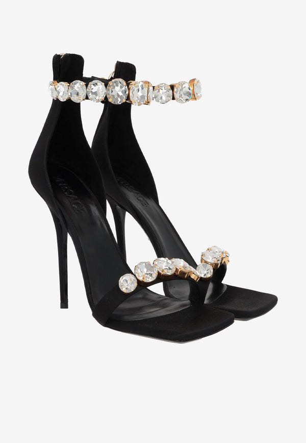 Versace 85 Crystal-Embellished Satin Sandals 1011403 1A04185 1B00V Black
