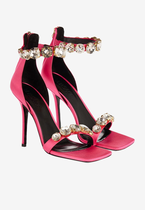 Versace 85 Crystal-Embellished Satin Sandals Pink 1011403 1A04185 1PO2V