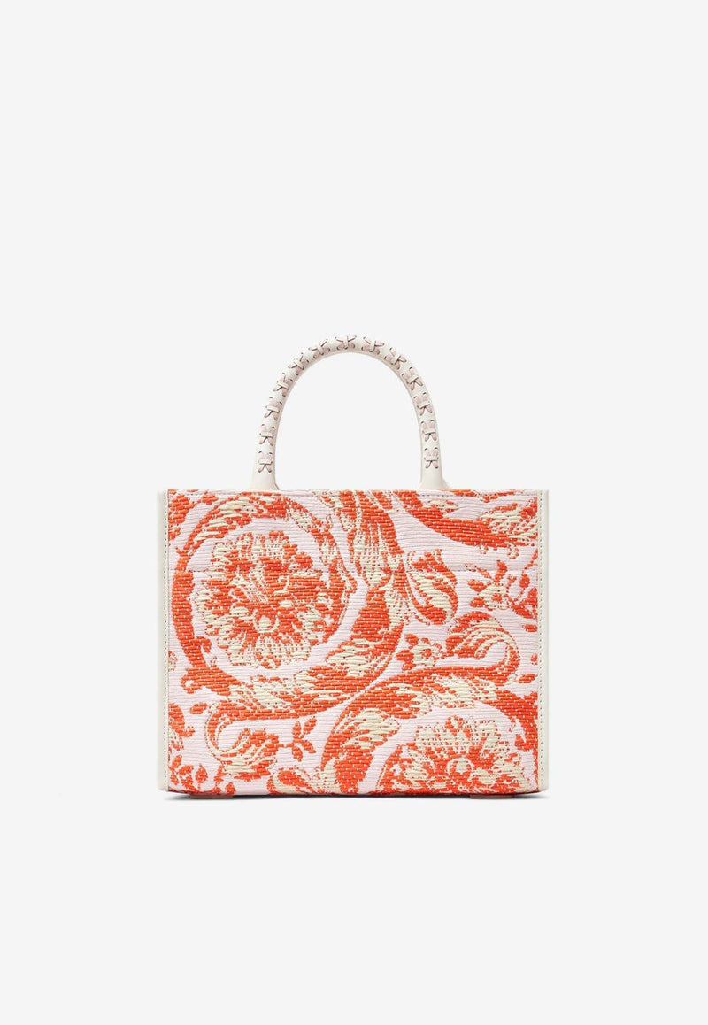 Versace Small Barocco Athena Raffia Tote Bag Coral 1011564 1A11311 6WD3V