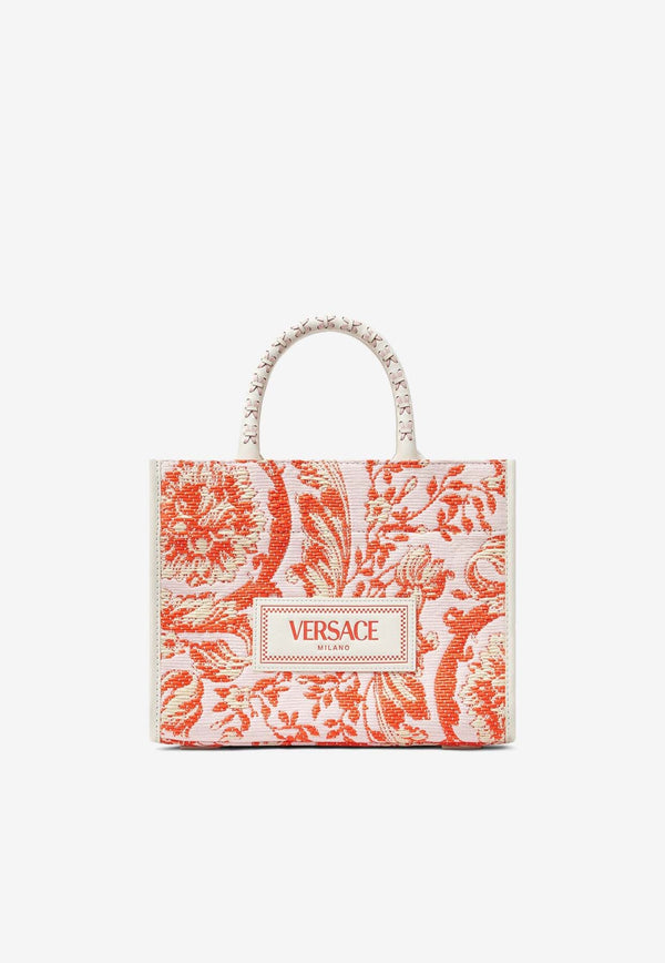 Versace Small Barocco Athena Raffia Tote Bag Coral 1011564 1A11311 6WD3V