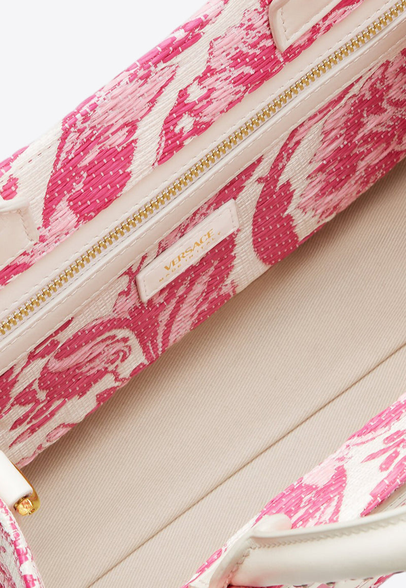 Versace Small Athena Barocco Raffia Tote Bag Pink 1011564 1A11311 6WG9V