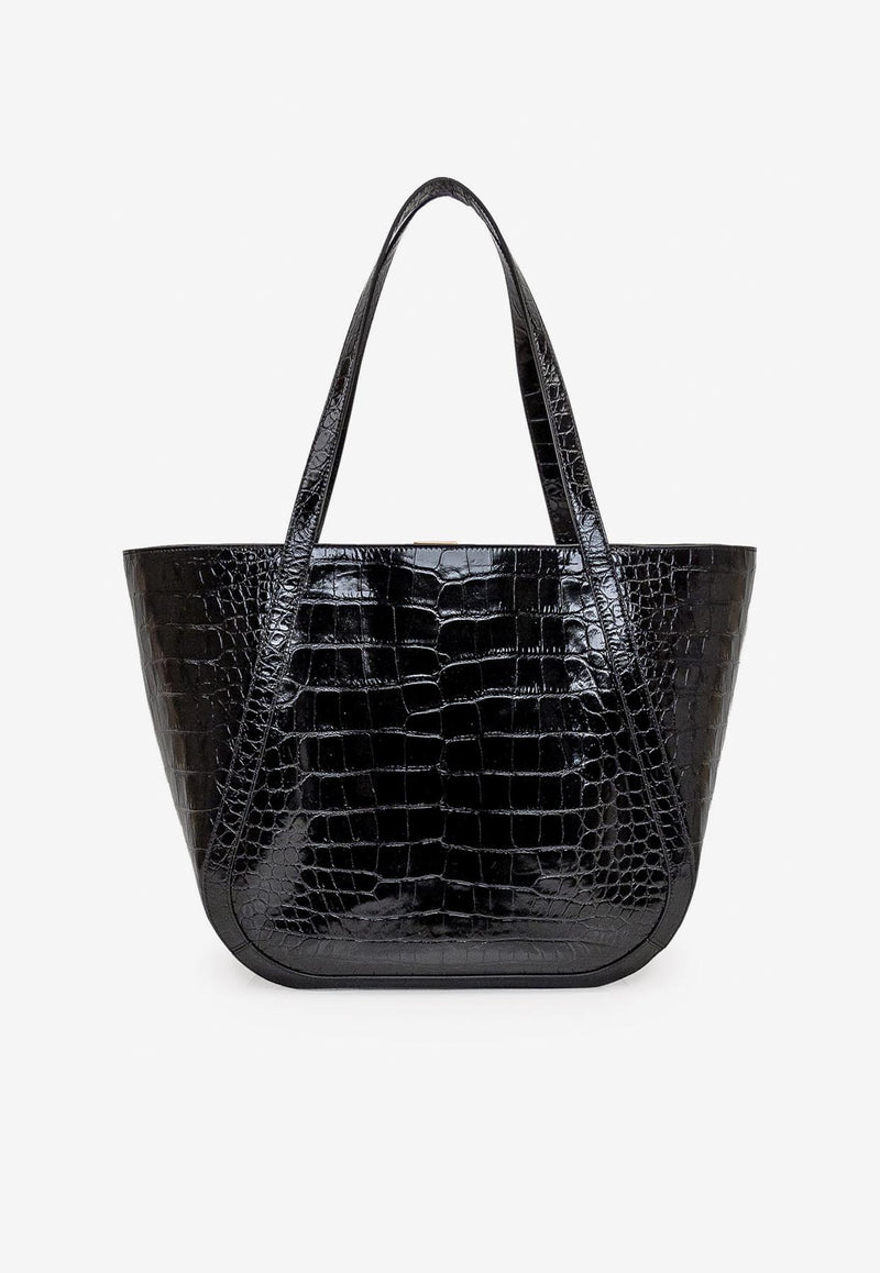 Versace Large Greca Goddess Tote Bag in Croc-Effect Leather Black 1011570 1A08724 1B00V