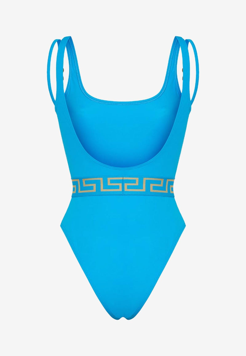 Versace Medusa Greca Border One-Piece Swimsuit Blue 1011653 1A07906 1VB70