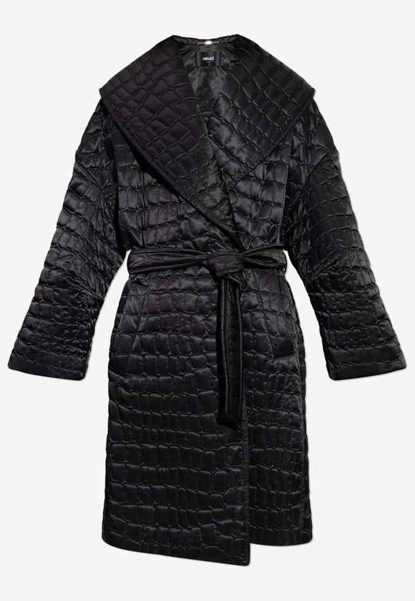 Versace Quilted-Croc Belted Nylon Coat Black 1011696 1A08677 1B000