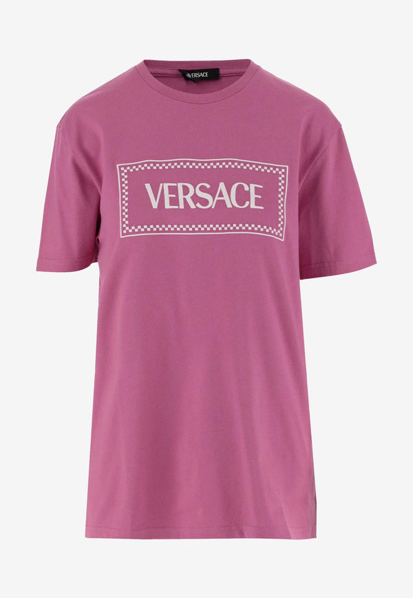 Versace Vintage Embroidered Logo T-Shirt Pink 1011882 1A08573 2PO60