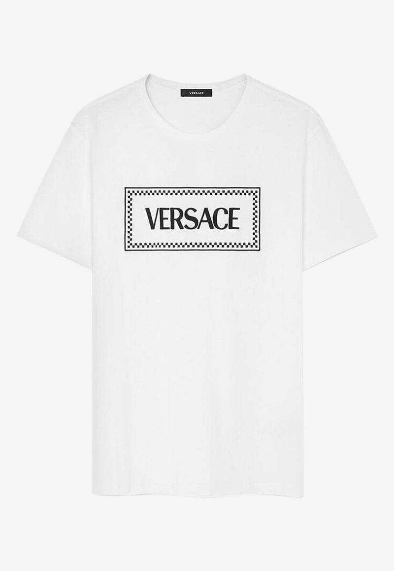 Versace Logo Embroidered Short-Sleeved T-shirt 1011882 1A08573 2W020 White