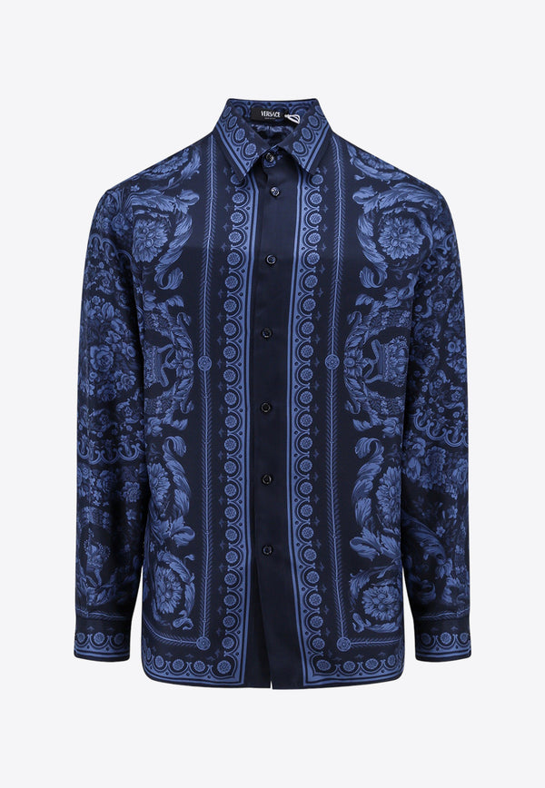 Versace Barocco Print Long-Sleeved Silk Shirt 1012141 1A09783 5U960 Blue