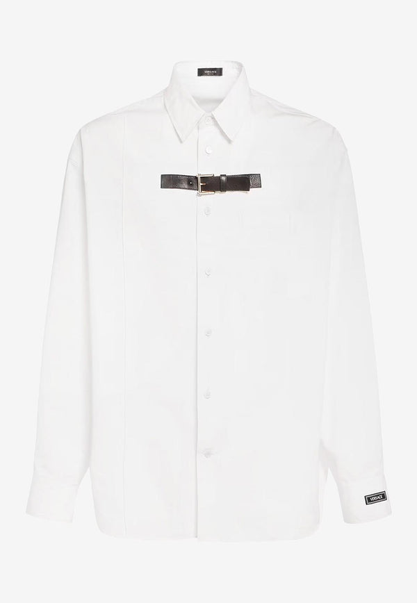 Versace Long-Sleeved Shirt with Leather Strap Detail White 1012146 1A08973 1W000