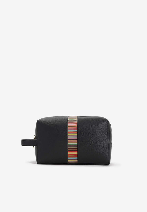 Striped Leather Wash Bag