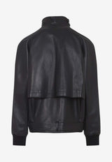 Geometric Jacquard Leather Bomber Jacket