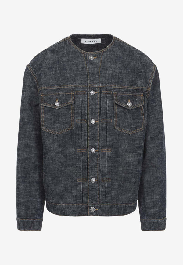 Collarless Denim Jacket