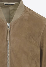 Suede Leather Zip-Up Bomber Jacket