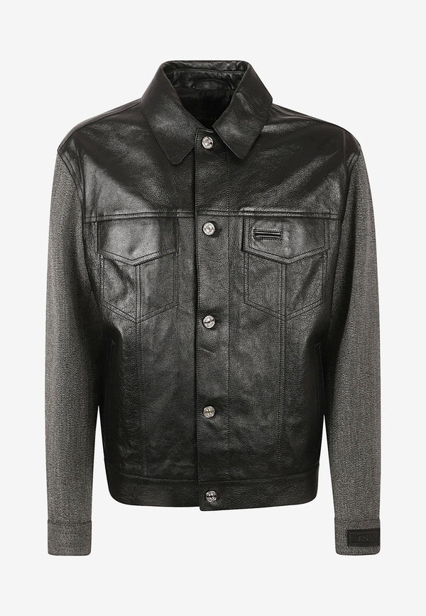 Versace Paneled Leather Jacket Black 1012424 1A08966 2B020