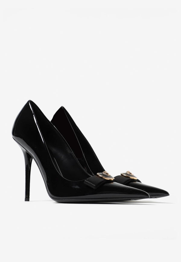 Versace Gianni 120 Ribbon Pumps in Patent Leather Black 1012494 1A08983 1B00V