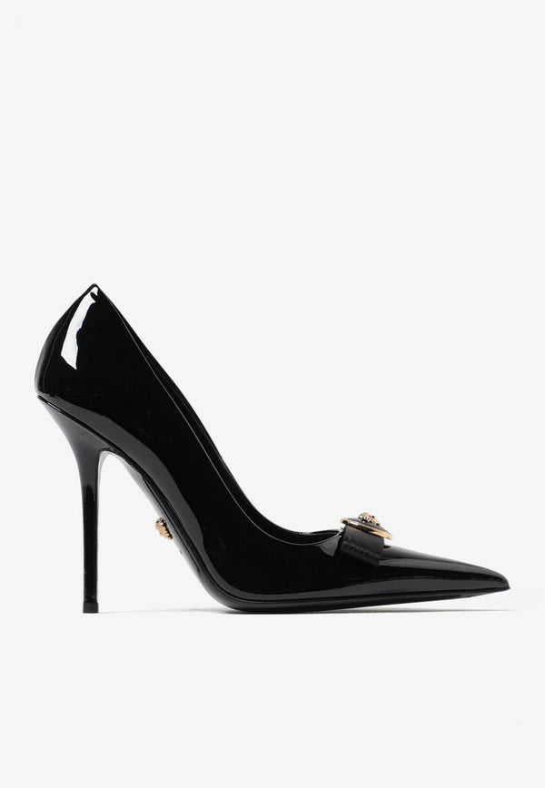 Versace Gianni 120 Ribbon Pumps in Patent Leather Black 1012494 1A08983 1B00V