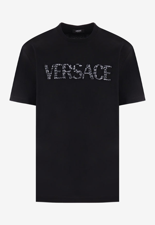 Versace Coccodrillo Logo Print Basic T-shirt Black 1012524 1A09040 1B000