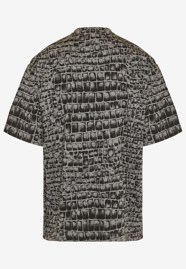 Versace Coccodrillo Print Crewneck T-shirt Gray 1012592 1A09030 2ED10