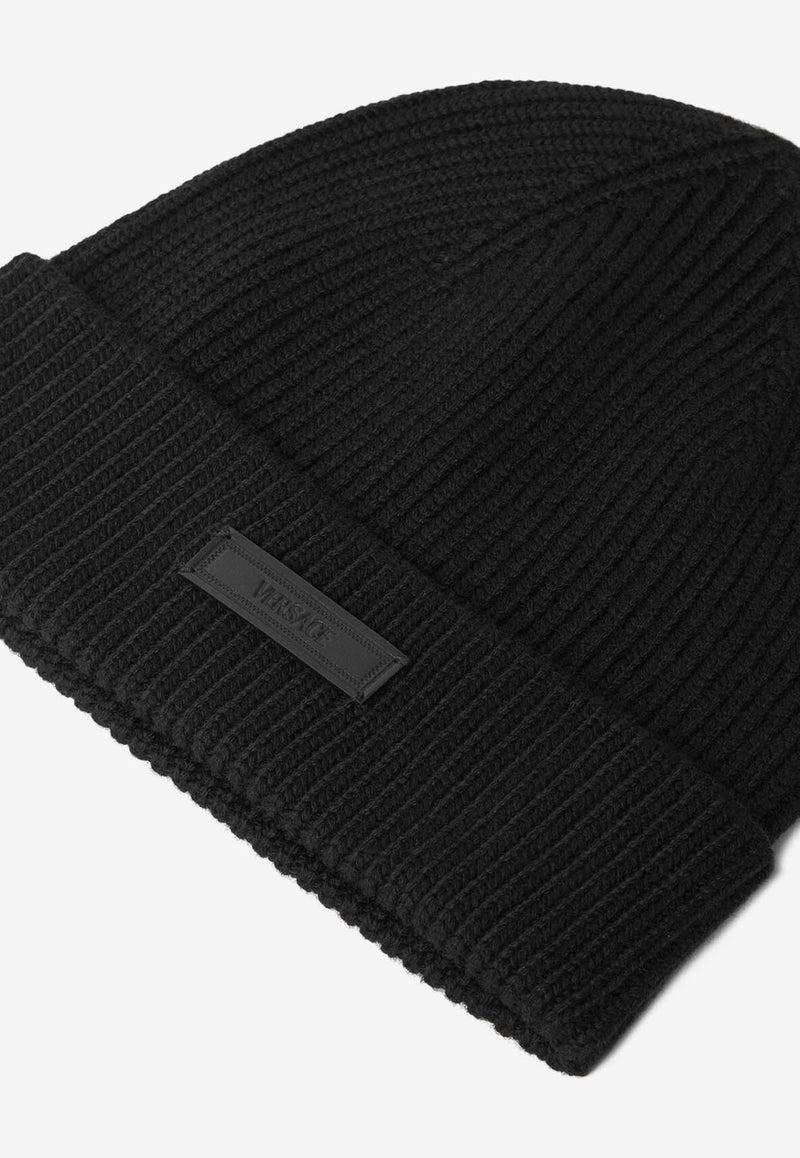 Versace Logo Tag Wool Knit Beanie Black 1012737 1A09247 1B000