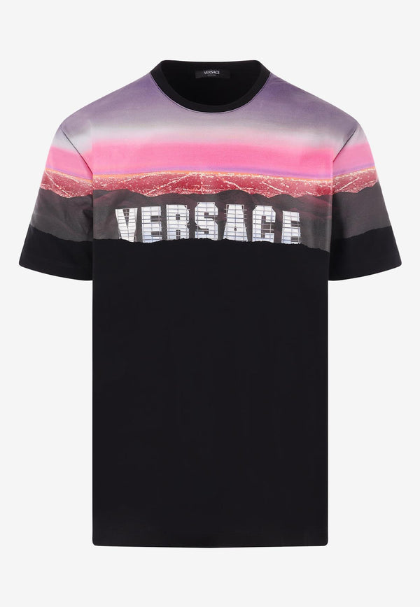 Versace Hill Print Logo T-shirt Black 1012926 1A09337 2B510