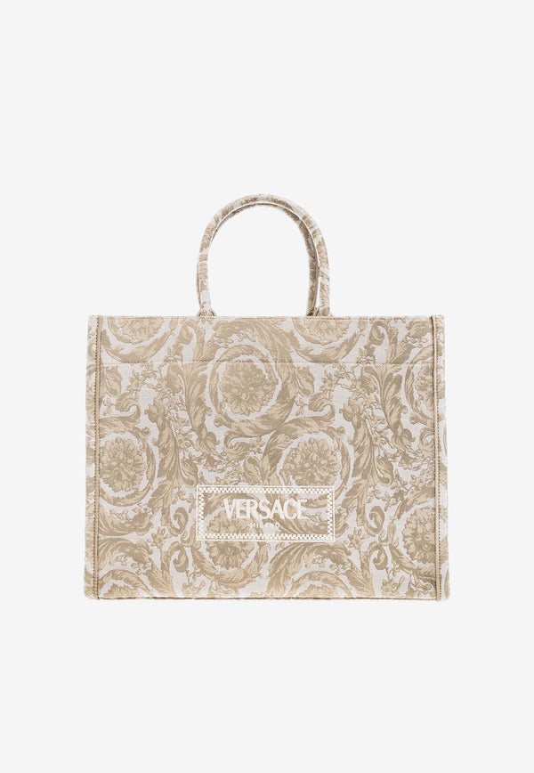 Versace Large Barocco Athena Jacquard Tote Bag Beige 1013152 1A09741 2KF4V