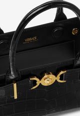 Versace Small Medusa '95 Croc-Embossed Leather Top Handle Bag Black 1013169 1A08724 1B00V