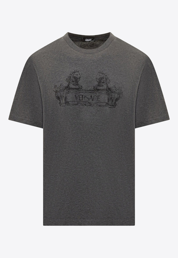 Versace Cartouche Print Short-Sleeved T-shirt 1013302 1A09867 1E210 Gray