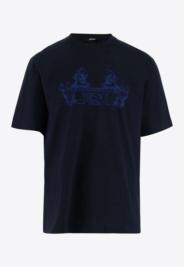 Versace Cartouche Print Short-Sleeved T-shirt 1013302 1A09867 1UI20 Blue