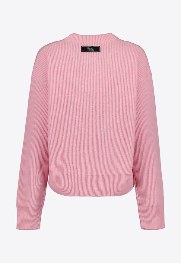 Versace Logo Ribbed Knit Wool Sweater 1013403 1A09518 1PR20 Pink