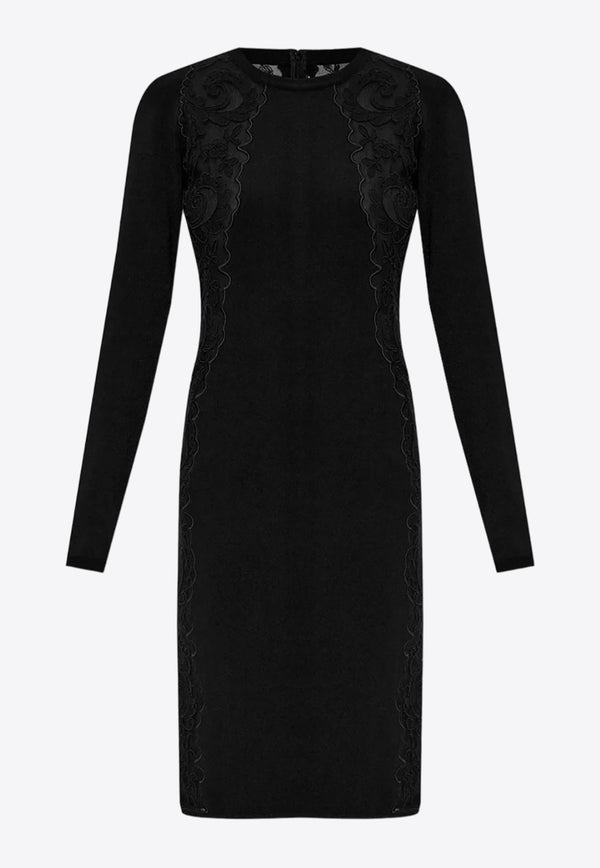 Versace Lace Trim Knee-Length Dress 1013480 1A09561 1B000 Black