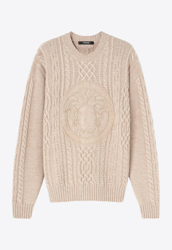 Versace Medusa Cable Knit Wool Sweater 1013556 1A09578 1KD40 Beige