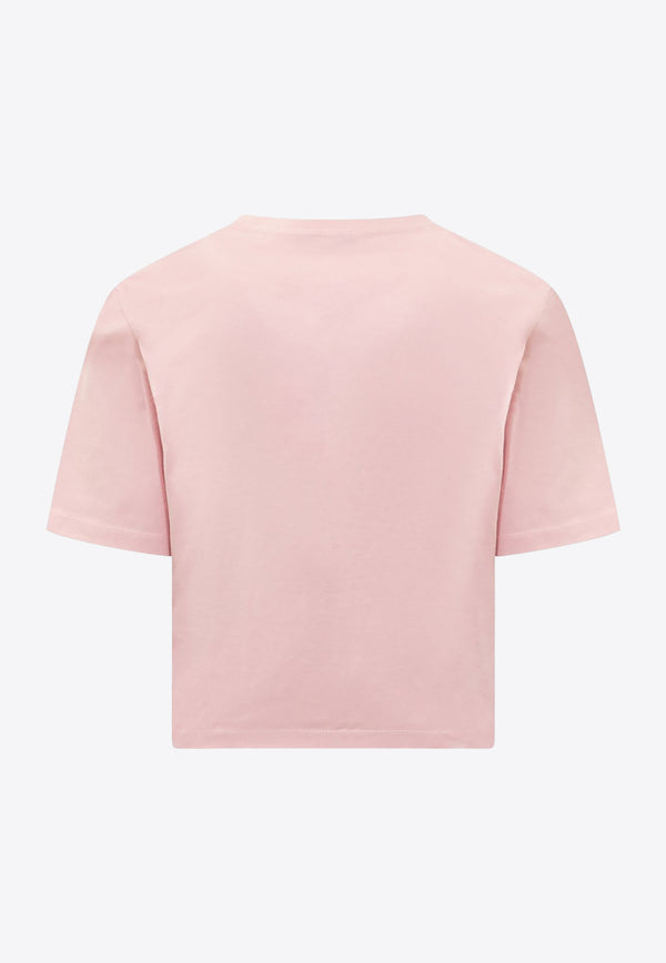 Versace Logo Embroidered Cropped T-shirt 1013606 1A10140 1PR20 Pink