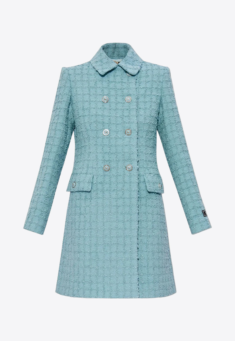 Versace Tweed Double-Breasted A-line Coat 1013631 1A10096 1VD50 Blue