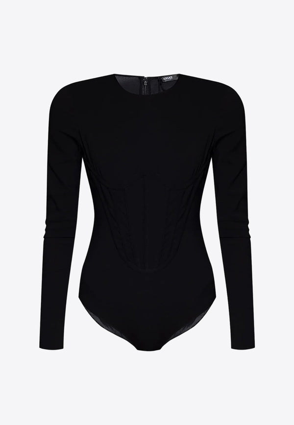 Versace Long-Sleeved Corset Bodysuit 1013702 1A00523 1B000 Black
