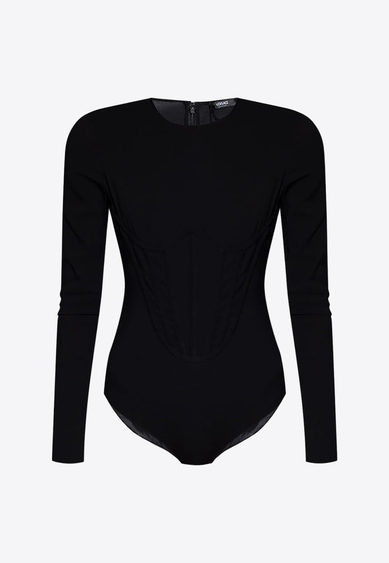 Versace Long-Sleeved Corset Bodysuit 1013702 1A00523 1B000 Black