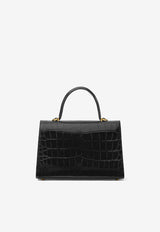 Versace Medium Medusa '95 Croc-Embossed Leather Top Handle Bag Black 1013823 1A08724 1B00V