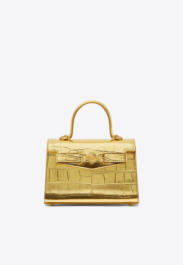 Versace Small Medusa 95 Croc-Embossed Leather Top Handle Bag Gold 1013824 1A10014 1X00V